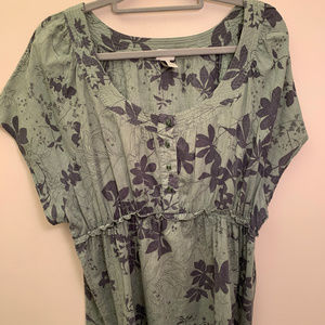 Blue and Green Floral Empire Waist Top